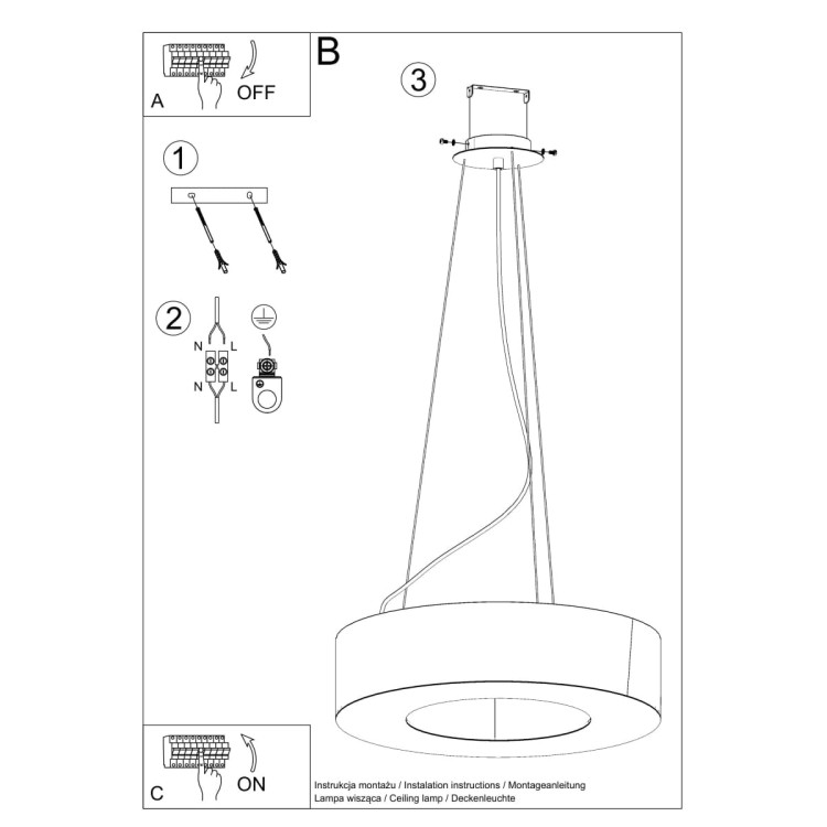 Żyrandol SATURNO SLIM 70 cm 6xE27 czarny Sollux wiszący SL.0754