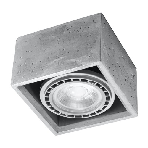 Plafon QUATRO 1 Sollux SL.0883 to minimalistyczna oprawa sufitowa z szarego betonu. Kompaktowe wymiary 14 × 14 × 9 cm sprawdzą się w korytarzu, sypialni, salonie lub pokoju młodzieżowym. Model mieści wymienną żarówkę GU10/ES111.