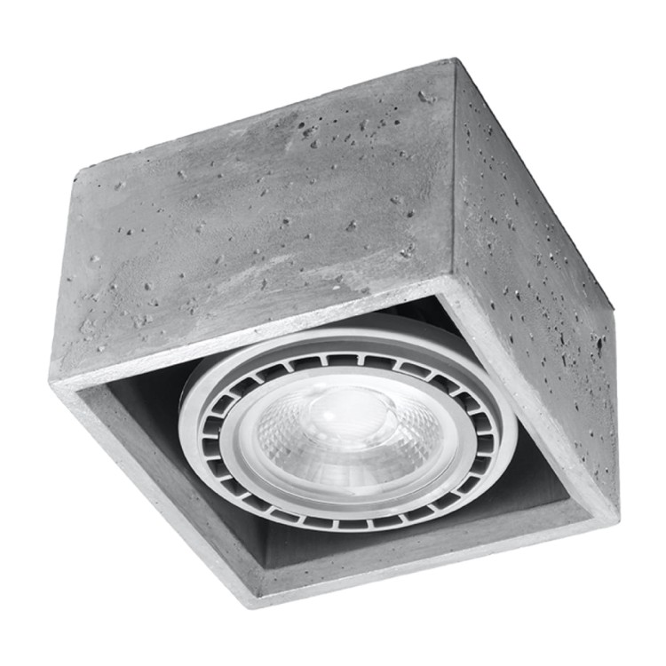 Plafon QUATRO 1 Sollux SL.0883 to minimalistyczna oprawa sufitowa z szarego betonu. Kompaktowe wymiary 14 × 14 × 9 cm sprawdzą się w korytarzu, sypialni, salonie lub pokoju młodzieżowym. Model mieści wymienną żarówkę GU10/ES111.