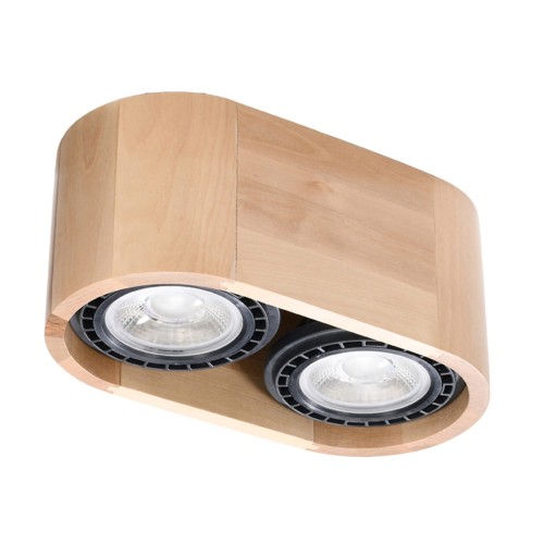 Plafon BASIC 2xGU10 Sollux SL.0914 wykonano z naturalnego drewna. Kompaktowa lampa o wymiarach 27 × 14 × 10 cm pasuje do salonu, kuchni, sypialni i korytarza. Dwa wymienne źródła GU10 pozwalają dobrać barwę oraz moc światła. Lampa ma stopień ochrony IP20.