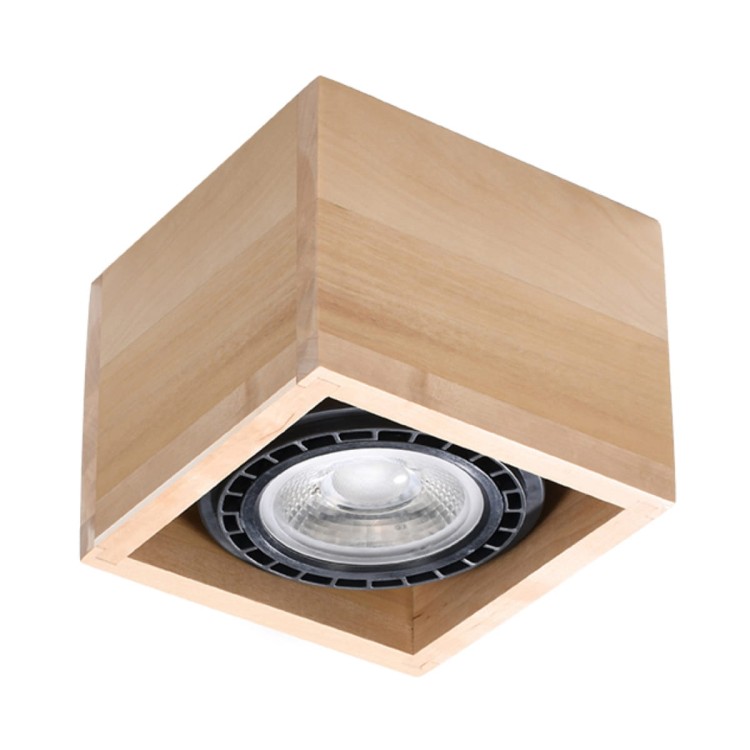 Plafon QUATRO 1xGU10 Sollux SL.0915 wykonano z naturalnego drewna. Kwadratowa oprawa o wymiarach 14 × 14 × 10 cm pasuje do salonu, kuchni, sypialni i korytarza. Wymienne źródło GU10 pozwala dobrać barwę oraz moc światła. Model jest przeznaczony do wnętrz