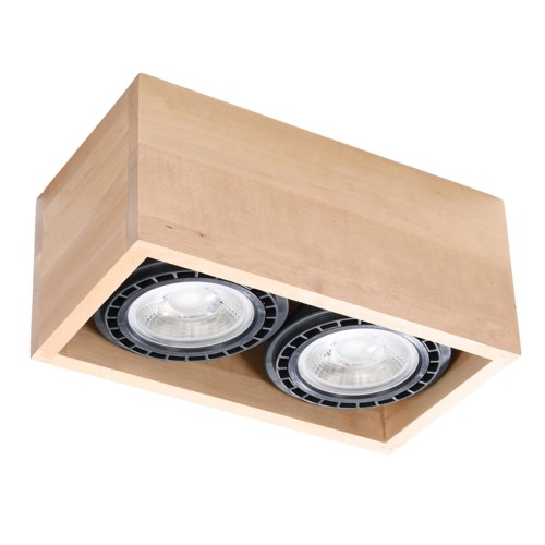 Plafon QUATRO 2xGU10 Sollux SL.0916 wykonano z naturalnego drewna. Geometryczna lampa o wymiarach 27 × 14 × 10 cm pasuje do salonu, kuchni, sypialni i korytarza. Dwa wymienne źródła GU10 pozwalają dobrać barwę oraz moc światła. Żarówki nie są w komplecie.