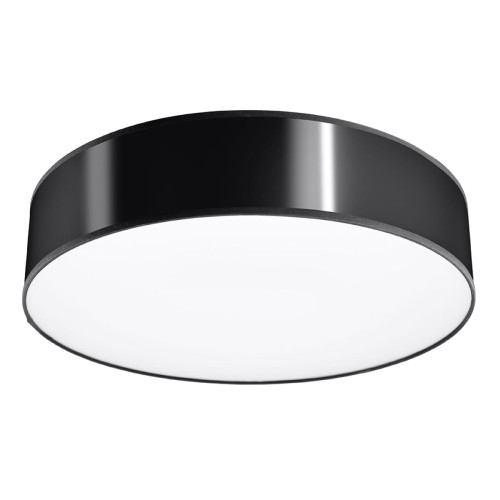 Plafon ARENA 55 czarny 4xE27 Sollux SL.0917 to nowoczesna lampa sufitowa o średnicy 55 cm. Czarna oprawa i biały dyfuzor pasują do salonu, sypialni, jadalni lub biura. Cztery wymienne żarówki E27 pozwalają dopasować światło.