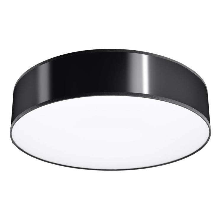 Plafon ARENA 55 czarny 4xE27 Sollux SL.0917 to nowoczesna lampa sufitowa o średnicy 55 cm. Czarna oprawa i biały dyfuzor pasują do salonu, sypialni, jadalni lub biura. Cztery wymienne żarówki E27 pozwalają dopasować światło.