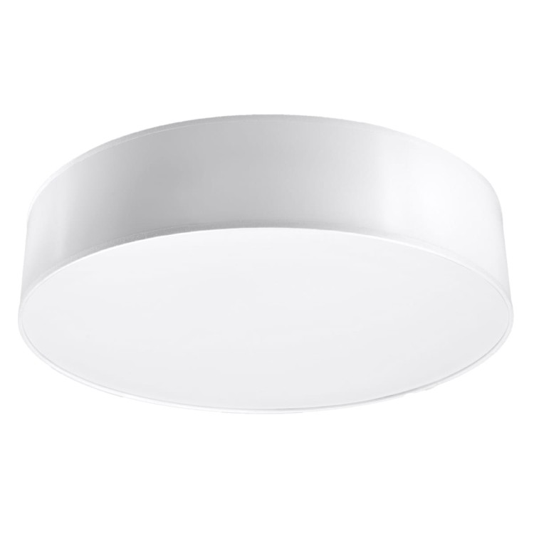 Biały plafon ARENA 55 cm 4xE27 Sollux SL.0919 to minimalistyczne oświetlenie do salonu, jadalni, sypialni lub kuchni. Cztery punkty świetlne dobrze oświetlą większe wnętrze. Żarówki należy dokupić osobno