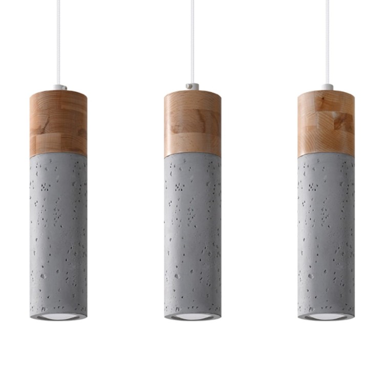 Nowoczesna lampa wisząca ZANE – betonowa tuba z detalem z naturalnego drewna. Minimalistyczny design do kuchni, jadalni i salonu. Wymienne źródło GU10 (max 40W) pozwala dobrać barwę i moc. Regulowana wysokość do 120 cm. IP20. Polska produkcja