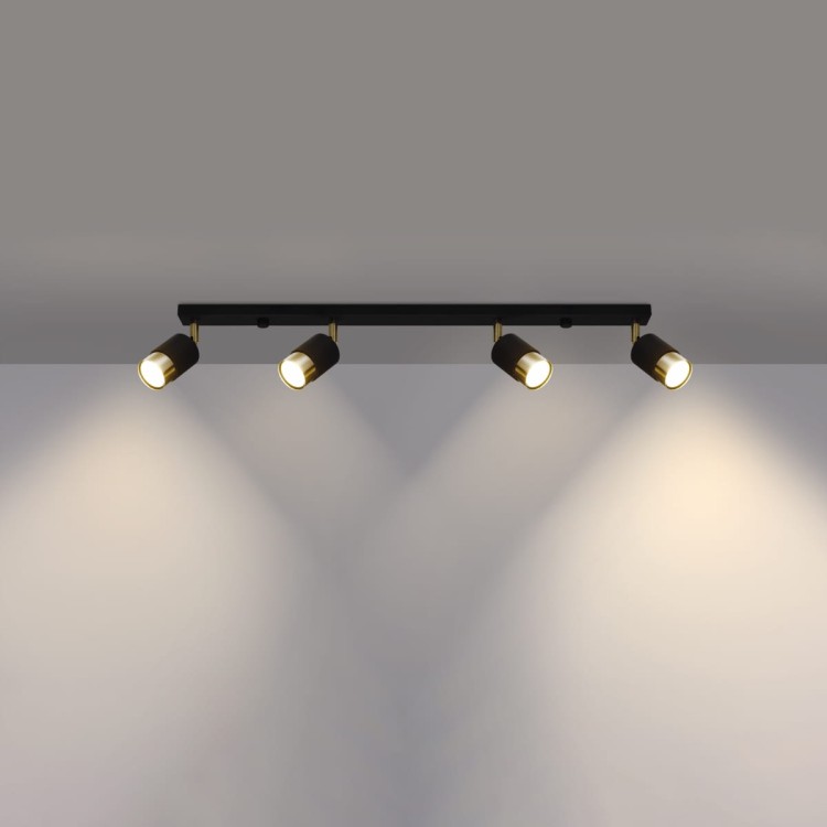 Plafon NERO 4xGU10 czarny złoty Sollux reflektor poczwórny SL.1072