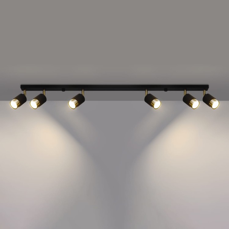 Plafon NERO 6xGU10 czarny złoty Sollux reflektor SL.1073