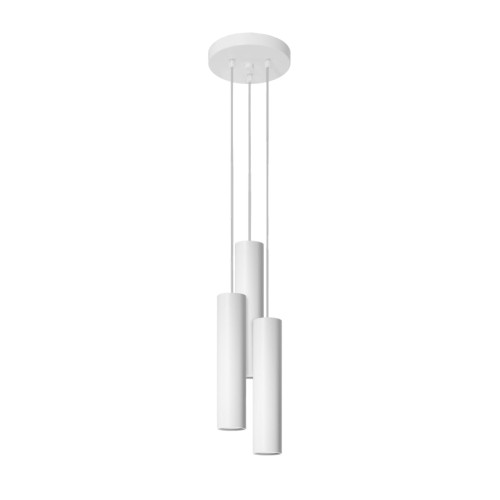 Lampa wisząca LAGOS Sollux SL.1078 w kolorze białym to nowoczesne oświetlenie z trzema cylindrycznymi kloszami GU10. Minimalistyczny design świetnie sprawdzi się w salonie, jadalni, kuchni lub sypialni. Regulowana wysokość i stalowa konstrukcja.