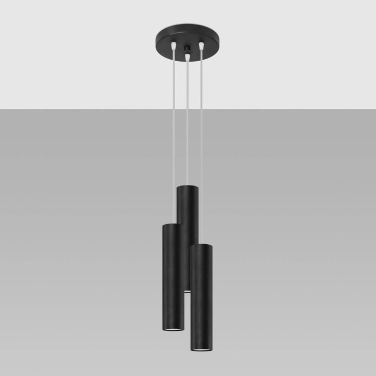 Lampa wisząca LAGOS 3xGU10 czarna Tuba salon kuchnia Sollux SL.1079