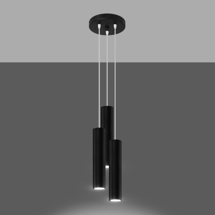 Lampa wisząca LAGOS 3xGU10 czarna Tuba salon kuchnia Sollux SL.1079