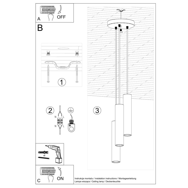 Lampa wisząca LAGOS 3xGU10 czarna Tuba salon kuchnia Sollux SL.1079