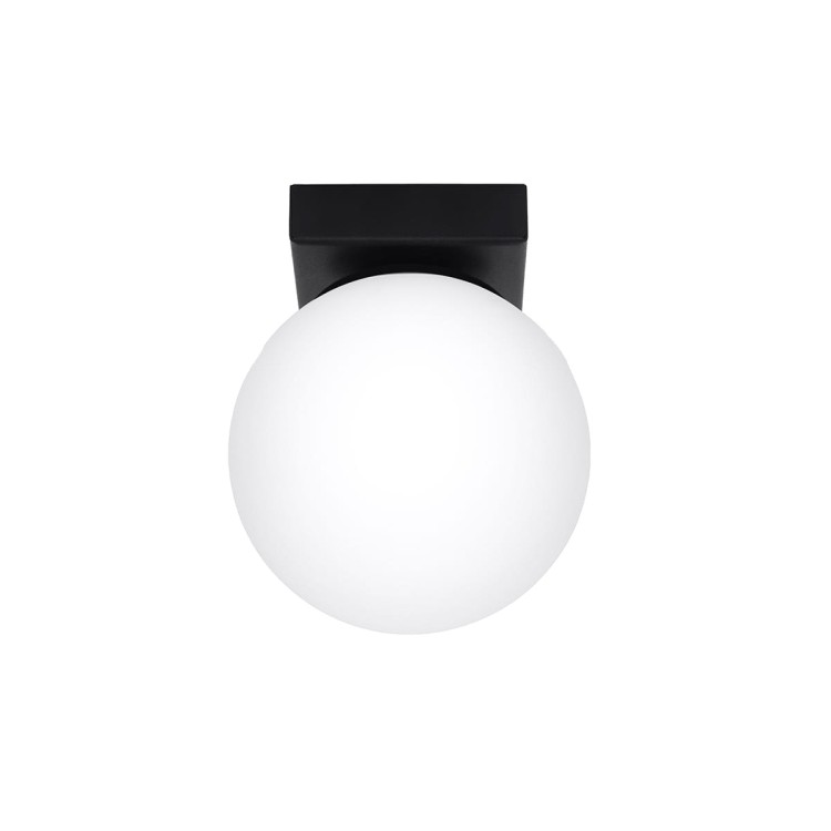 Plafon YOLI 1 Sollux to czarna lampa sufitowa z białym kloszem w kształcie kuli. Kompaktowy model 1xG9 o wymiarach 12 × 12 × 14,5 cm sprawdzi się w przedpokoju, korytarzu, garderobie lub sypialni.