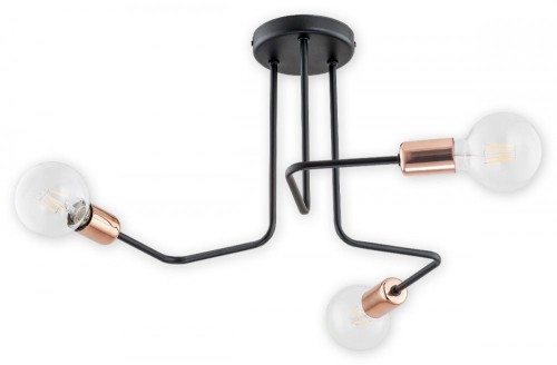 Żyrandol PIXI Lemir O2743 W3 CZA – klasyczna lampa sufitowa w kolorze czarnym z miedzianymi detalami. Trzy źródła światła E27, podział świecenia 2+1. Stylowe i funkcjonalne oświetlenie polskiego producenta Lemir.