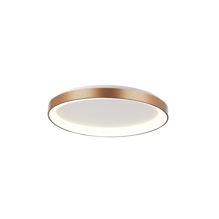 Plafon VICO 38W LED Italux w kolorze złotym z białym kloszem. Średnica 48 cm, 3100 lm. Możliwość zmiany barwy światła 3000K/4000K. Nowoczesny design, energooszczędna technologia LED SMD 2835. IP20, zasilanie 230V, gwarancja 5 lat.