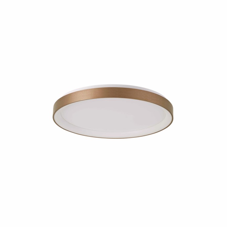 Plafon VICO 38W LED Italux w kolorze złotym z białym kloszem. Średnica 48 cm, 3100 lm. Możliwość zmiany barwy światła 3000K/4000K. Nowoczesny design, energooszczędna technologia LED SMD 2835. IP20, zasilanie 230V, gwarancja 5 lat.