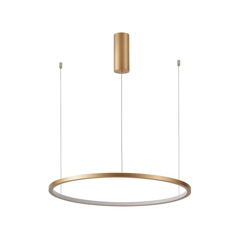 Lampa sufitowa VINOLA Italux 38W LED zachwyca złotą obręczą Ring o średnicy 66 cm. Oferuje 1300 lm, zmianę barwy 3000K/4000K i ściemnianie TRIAC. Idealna nad stół, wyspę kuchenną oraz do salonu i jadalni.