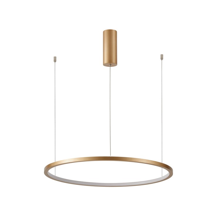 Lampa sufitowa VINOLA Italux 38W LED zachwyca złotą obręczą Ring o średnicy 66 cm. Oferuje 1300 lm, zmianę barwy 3000K/4000K i ściemnianie TRIAC. Idealna nad stół, wyspę kuchenną oraz do salonu i jadalni.