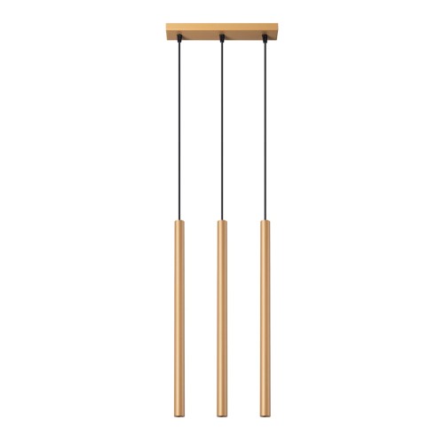 Lampa wisząca PASTELO SL.1171 w złotym kolorze to nowoczesne oświetlenie z trzema tubowymi kloszami G9 LED. Idealna nad stół, wyspę kuchenną lub barek. Elegancki design glamour i loft podkreśla styl nowoczesnych wnętrz.