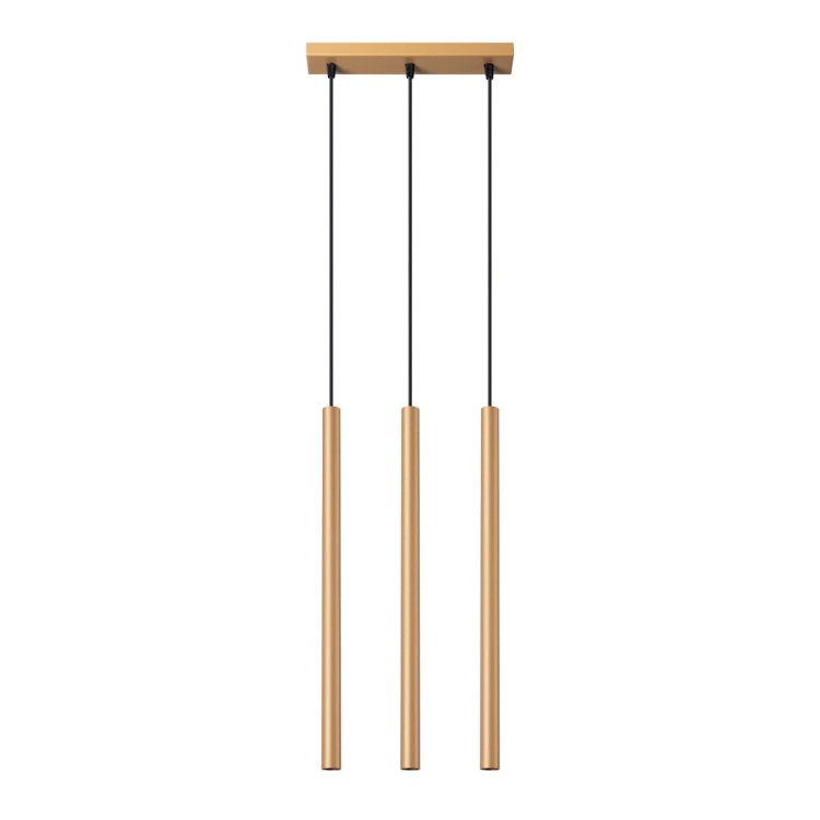 Lampa wisząca PASTELO SL.1171 w złotym kolorze to nowoczesne oświetlenie z trzema tubowymi kloszami G9 LED. Idealna nad stół, wyspę kuchenną lub barek. Elegancki design glamour i loft podkreśla styl nowoczesnych wnętrz.