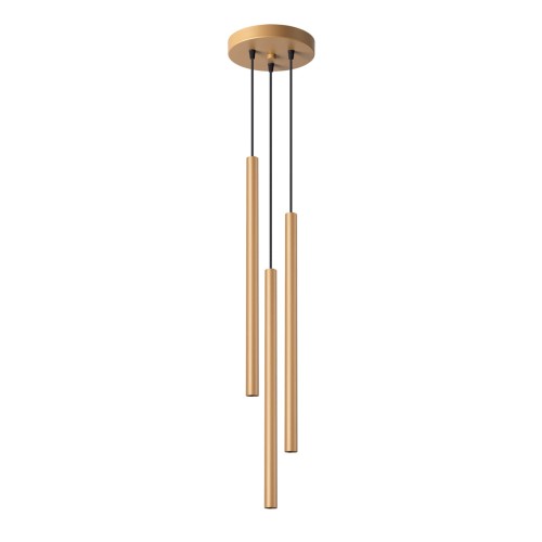 Lampa wisząca PASTELO Sollux SL.1172 w złotym kolorze to nowoczesne oświetlenie idealne nad stół, wyspę kuchenną lub barek. Smukłe tuby i eleganckie wykończenie doskonale pasują do wnętrz glamour, loft i modern.