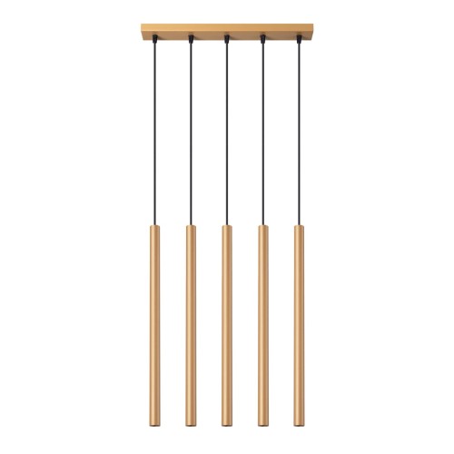 Lampa wisząca PASTELO SL.1173 w złotym kolorze to nowoczesne oświetlenie z 5 smukłymi tubami G9 LED. Idealna nad stół, wyspę kuchenną lub barek. Minimalistyczny design doskonale pasuje do wnętrz glamour, loft i modern.