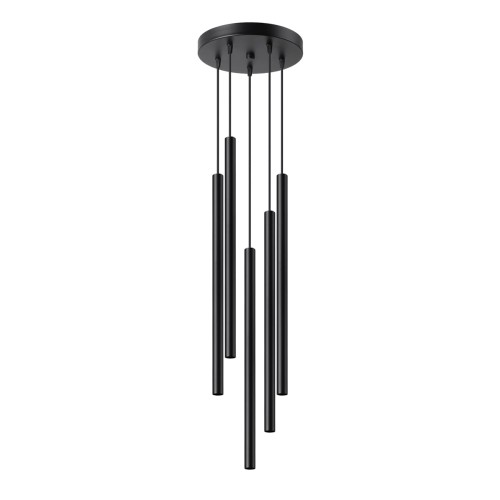 Lampa wisząca PASTELO 5P Sollux to nowoczesne oświetlenie z pięcioma czarnymi tubami G9. Kaskadowa forma doskonale prezentuje się nad stołem, wyspą kuchenną i barkiem. Minimalistyczny design idealnie pasuje do wnętrz loftowych i nowoczesnych.