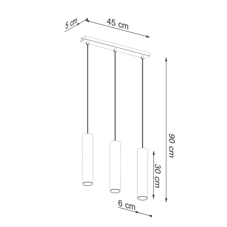 Nowoczesna lampa wisząca z trzema złotymi kloszami GU10 wyróżnia się minimalistyczną formą i eleganckim wykończeniem. Idealna do salonu, jadalni lub kuchni. Regulowane zawieszenie pozwala dopasować wysokość lampy do wnętrza.