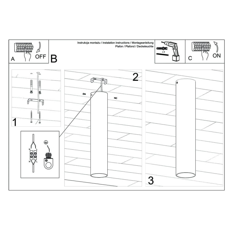 Plafon LAGOS 30cm 1xGU10 złoty połysk Tuba Sollux SL.1203 korytarz kuchnia salon