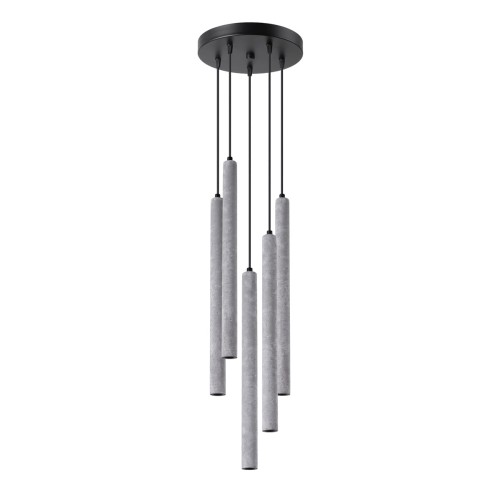 Lampa wisząca PASTELO SL.1275 Sollux to nowoczesne oświetlenie z pięcioma betonowymi tubami. Industrialny design, wymienne źródła światła G9 oraz efektowna kaskadowa forma sprawiają, że idealnie prezentuje się nad stołem i wyspą kuchenną.