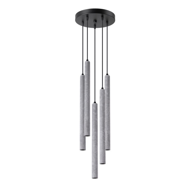 Lampa wisząca PASTELO SL.1275 Sollux to nowoczesne oświetlenie z pięcioma betonowymi tubami. Industrialny design, wymienne źródła światła G9 oraz efektowna kaskadowa forma sprawiają, że idealnie prezentuje się nad stołem i wyspą kuchenną.