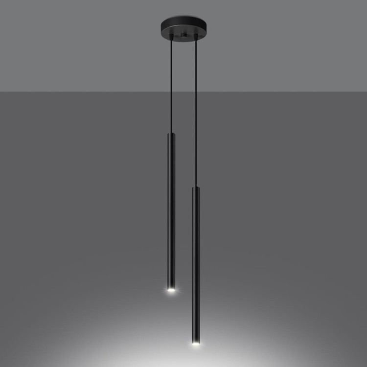 Czarna lampa wisząca PASTELO Sollux to połączenie nowoczesnego designu i funkcjonalności. Dwa źródła światła G9 zapewniają klimatyczne oświetlenie wnętrza. Idealna do kuchni, salonu i jadalni.