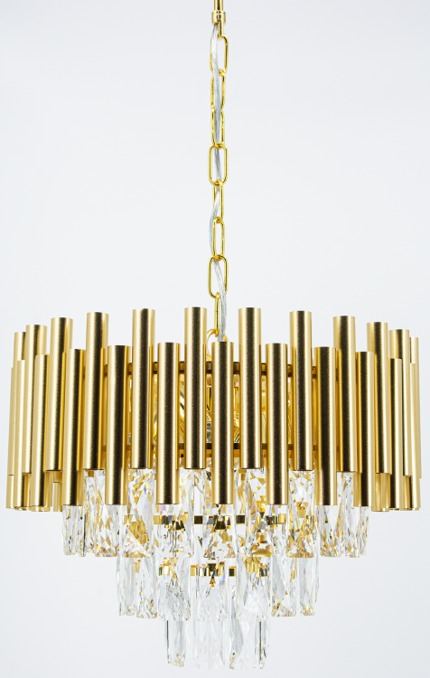 Żyrandol BARI 4xE27 złoty Glamour 6230/4 TR to elegancka lampa sufitowa z metalu i kryształu. Złoty kolor i przezroczyste kryształy tworzą luksusowy efekt świetlny. Idealny do salonu, sypialni i jadalni. Średnica 39 cm, wysokość całkowita 78 cm