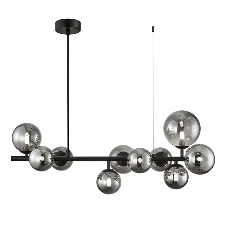 Lampa wisząca MILA 10xG9 marki Milagro to nowoczesny żyrandol z dziesięcioma dymionymi kloszami i czarną, metalową konstrukcją. Wykonana z metalu i szkła, idealna do salonu, jadalni i nowoczesnych wnętrz. Źródło światła: 10x G9 LED max 9W, IP20