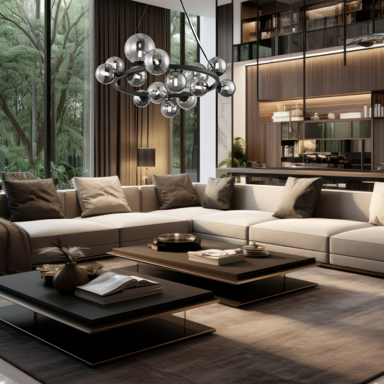 Stylowa lampa wisząca MILA 14xG9 z dymionymi szklanymi kloszami to wyjątkowe oświetlenie do salonu i jadalni. Nowoczesny design, czarna metalowa konstrukcja i 14 źródeł światła G9 tworzą efektowną dekorację wnętrza.