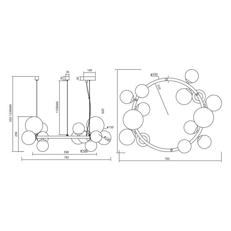 Stylowa lampa wisząca MILA 14xG9 z dymionymi szklanymi kloszami to wyjątkowe oświetlenie do salonu i jadalni. Nowoczesny design, czarna metalowa konstrukcja i 14 źródeł światła G9 tworzą efektowną dekorację wnętrza.