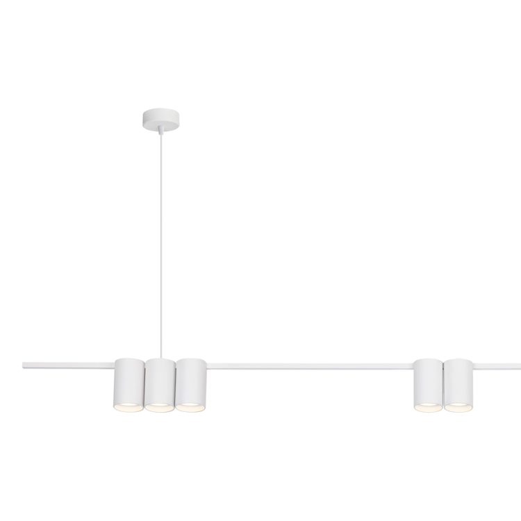 Nowoczesna lampa wisząca Milagro GENESIS ML0371 posiada 7 białych tub na wymienne żarówki GU10. Smukła listwa o długości 150 cm doskonale prezentuje się nad dużym stołem, wyspą kuchenną lub barkiem.