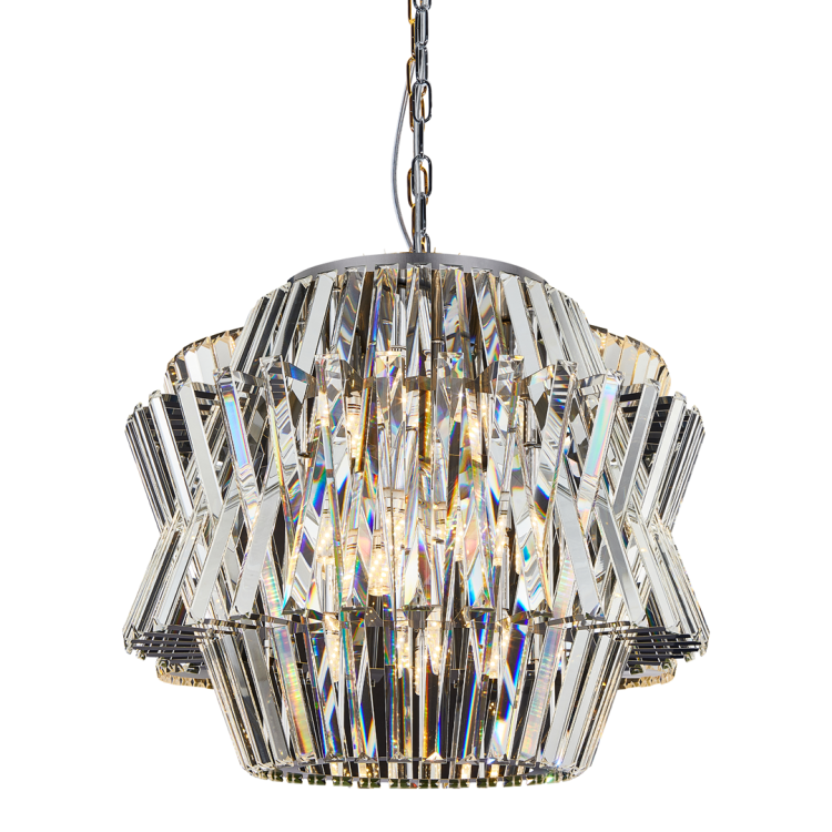 Żyrandol glamour CROWN Milagro o średnicy 54 cm doskonale sprawdzi się jako centralne oświetlenie salonu lub jadalni. Chromowane wykończenie i kryształy tworzą elegancką kompozycję pełną blasku.