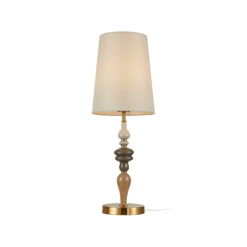 Lampka stołowa MOREN Italux TB-84678A-AB w kolorze antycznego brązu z morelowym abażurem. Wysokość 61,5 cm, średnica 22 cm, 1xE27 do 60 W, IP20. Elegancka lampka nocna do sypialni, salonu lub gabinetu.