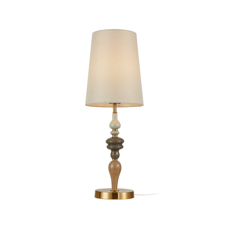 Lampka stołowa MOREN Italux TB-84678A-AB w kolorze antycznego brązu z morelowym abażurem. Wysokość 61,5 cm, średnica 22 cm, 1xE27 do 60 W, IP20. Elegancka lampka nocna do sypialni, salonu lub gabinetu.