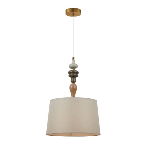 Lampa sufitowa MOREN Italux PND-84678A-AB łączy antyczny brąz, morelowe detale i jasny abażur z tkaniny. Ma średnicę 34 cm, gwint E27 oraz regulowaną wysokość do 154 cm. Idealna nad stół, do salonu, jadalni, sypialni i gabinetu. Idealna do modern classic.