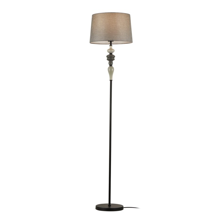 Lampa podłogowa NEROM Italux FL-22374A-BK to eleganckie oświetlenie do salonu i sypialni. Ma 157 cm wysokości, czarną metalową podstawę oraz szary abażur 34 cm. Oprawa 1xE27 60 W i wygodny włącznik na przewodzie.