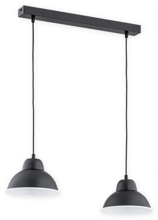Industrialna lampa sufitowa ASTRO 2-punktowa czarna mat z białym wnętrzem, regulowana wysokość od 30 do 70 cm