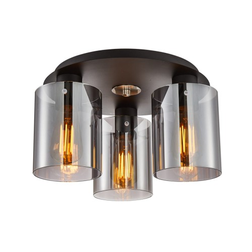 Plafon SARDO Italux SPL-5581-3SC-BK-SG to nowoczesna lampa sufitowa z trzema dymionymi kloszami. Czarna matowa konstrukcja i loftowy styl doskonale sprawdzą się w salonie, sypialni, kuchni oraz nowoczesnym przedpokoju.