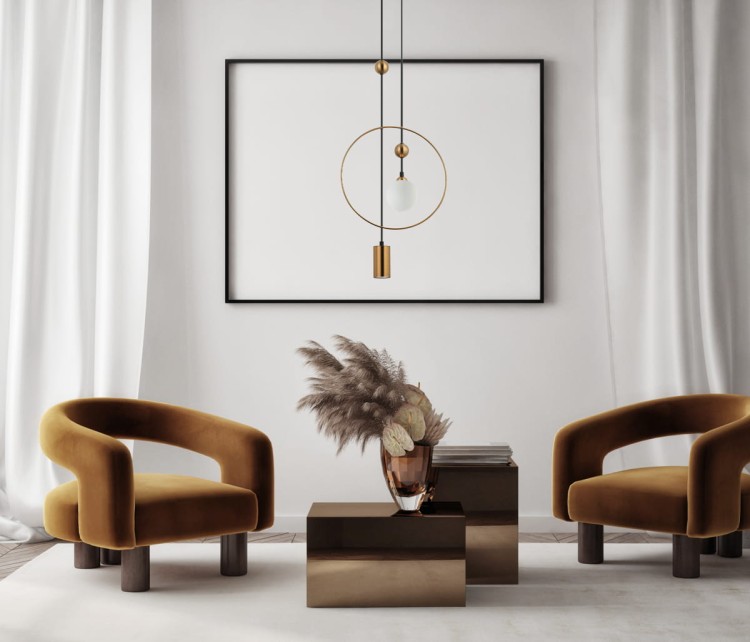 Nowoczesna lampa TROSTI Italux z metalową konstrukcją i stylowym wykończeniem w kolorze mosiądzu. Dwa źródła światła zapewniają komfort i dekoracyjny efekt