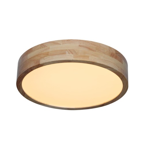 Plafon NORTON LED 24 W marki Italux łączy naturalne drewno z mlecznym dyfuzorem. Średnica 40 cm i wysokość 6 cm sprawdzą się także w niższym wnętrzu. Regulacja jasności i barwy światła za pomocą pilota.