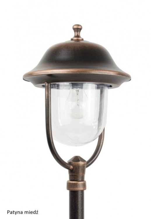 Lampa stojąca PRINCE słupek ogrodowy z dużym kloszem przezroczystym. Na jedną żarówkę na duży gwint. O wysokości 167 cm. Oświetlenie do ogrodu, alejki, podjazdu do garażu.