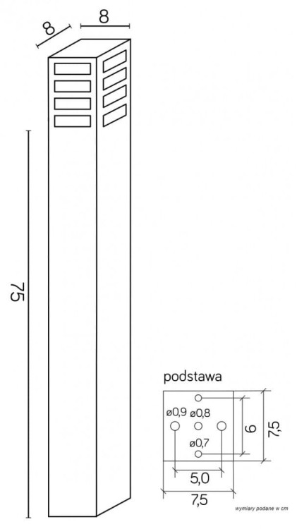 Lampa stojąca RADO III 1 BL to nowoczesny słupek ogrodowy z aluminium malowanego proszkowo i satynowanego PMMA. Idealna do oświetlenia alejek, tarasów i podjazdów. Gniazdo E27, max 18W LED, IP54. Trwała, odporna na warunki atmosferyczne