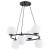 Lampa wisząca RINGO Alfa 63246 łączy czarne koło z sześcioma białymi kloszami ze szkła. Model 6×E14 max 10 W na żarówkę ma średnicę 62 cm i wysokość 66 cm. Pasuje nad stół w jadalni i także do nowoczesnego salonu. Metalowa armatura, IP20, zasilanie 230 V.