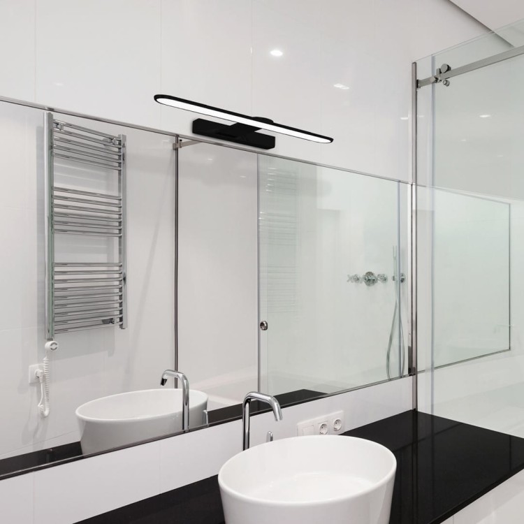 Kinkiet LED do łazienki SPLASH BLACK 40 cm w stylu nowoczesnym. Galeryjka nad lustro z oświetleniem 8W 560 lm i barwą 4000K, odporna na wilgoć dzięki klasie szczelności IP44.